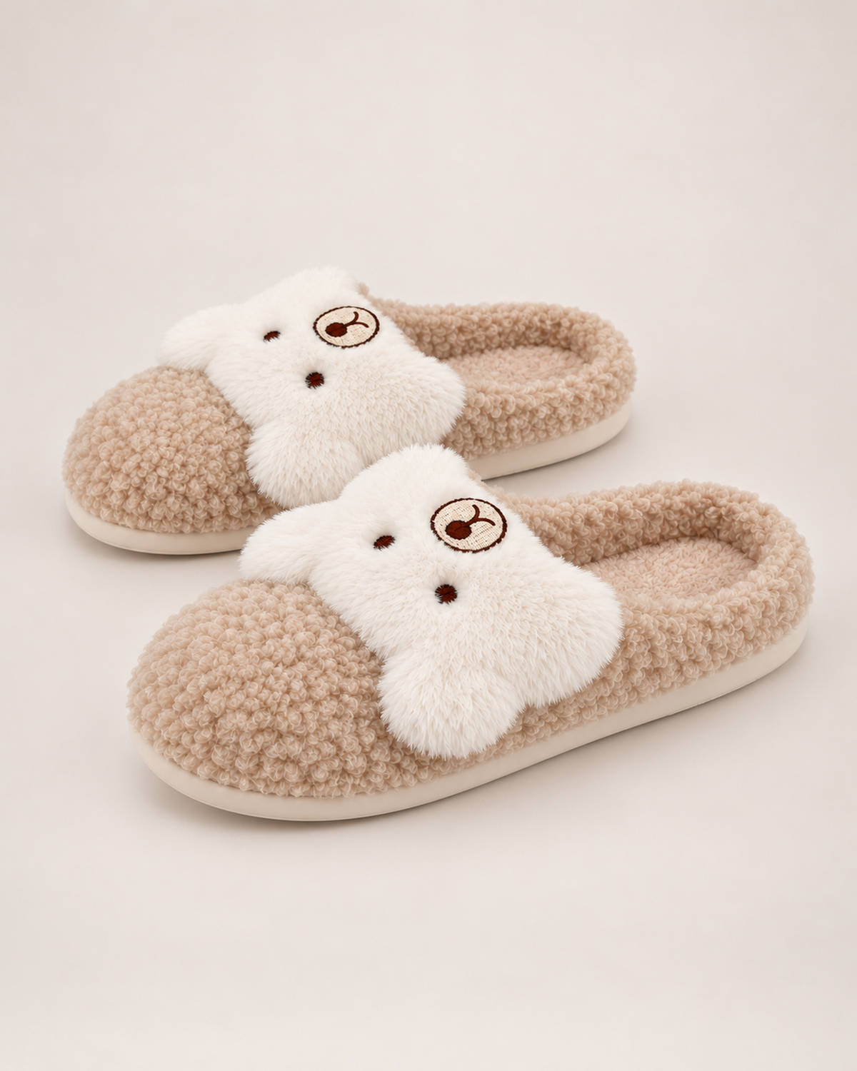 Women's Fluffy Slippers - Teddy Bear Style, true side profile