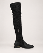 Women's Over the Knee Boots – Low Block Heel in Black, side profile