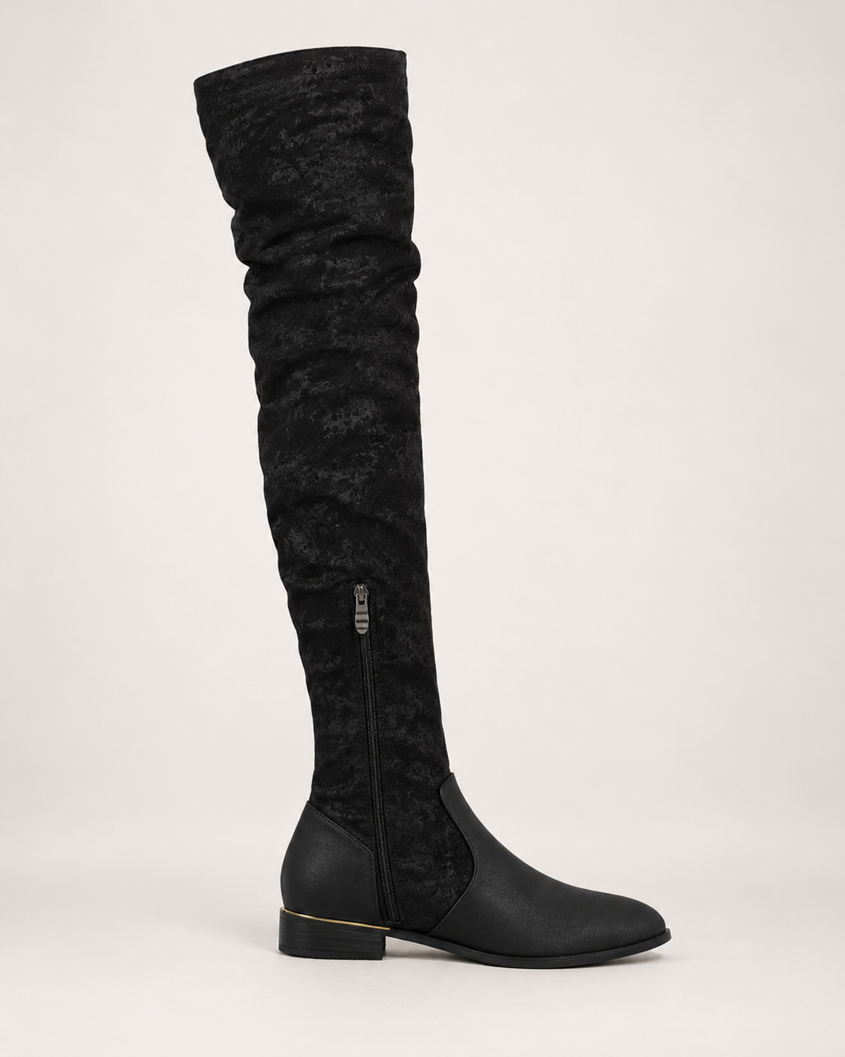Women's Over the Knee Boots – Low Block Heel in Black, side profile