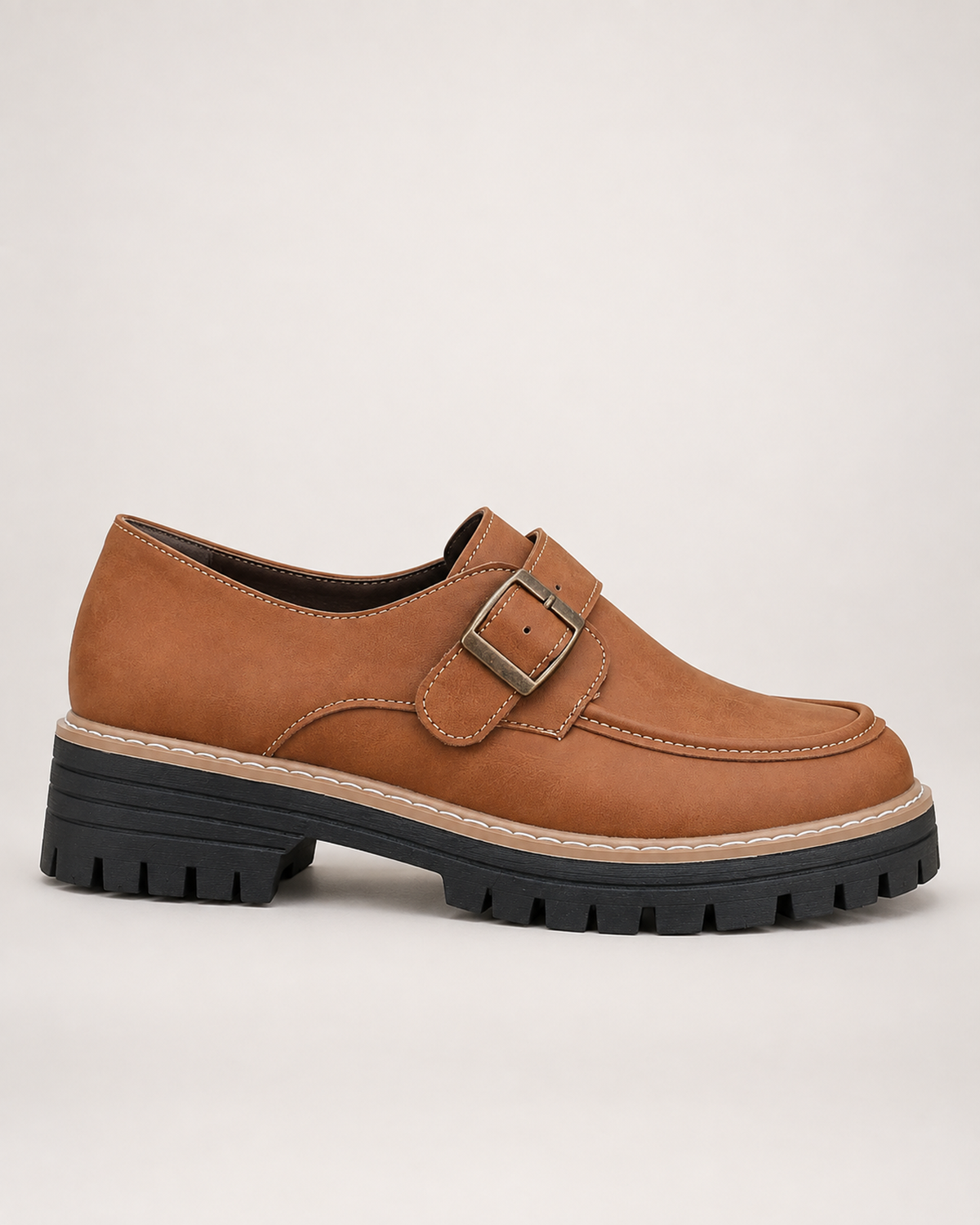 Women's Loafers – Chunky Sole and Buckle in Brown, side profile