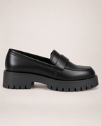 Women's Black Loafers – Chunky Platform Sole in UK 3, side profile