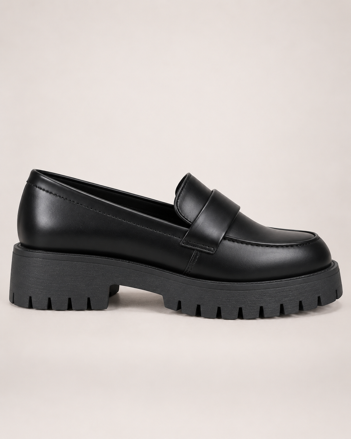 Women's Black Loafers – Chunky Platform Sole in UK 3, side profile