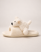 Beige puppy slipper shown in side profile