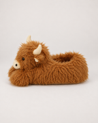 Women's Highland Cow Slippers in Brown, side profile