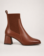 Women's Sock Boots – Square Toe Block Heel in Brown, side profile