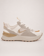 Women's Trainers – Layered Platform Sole in Beige, side profile