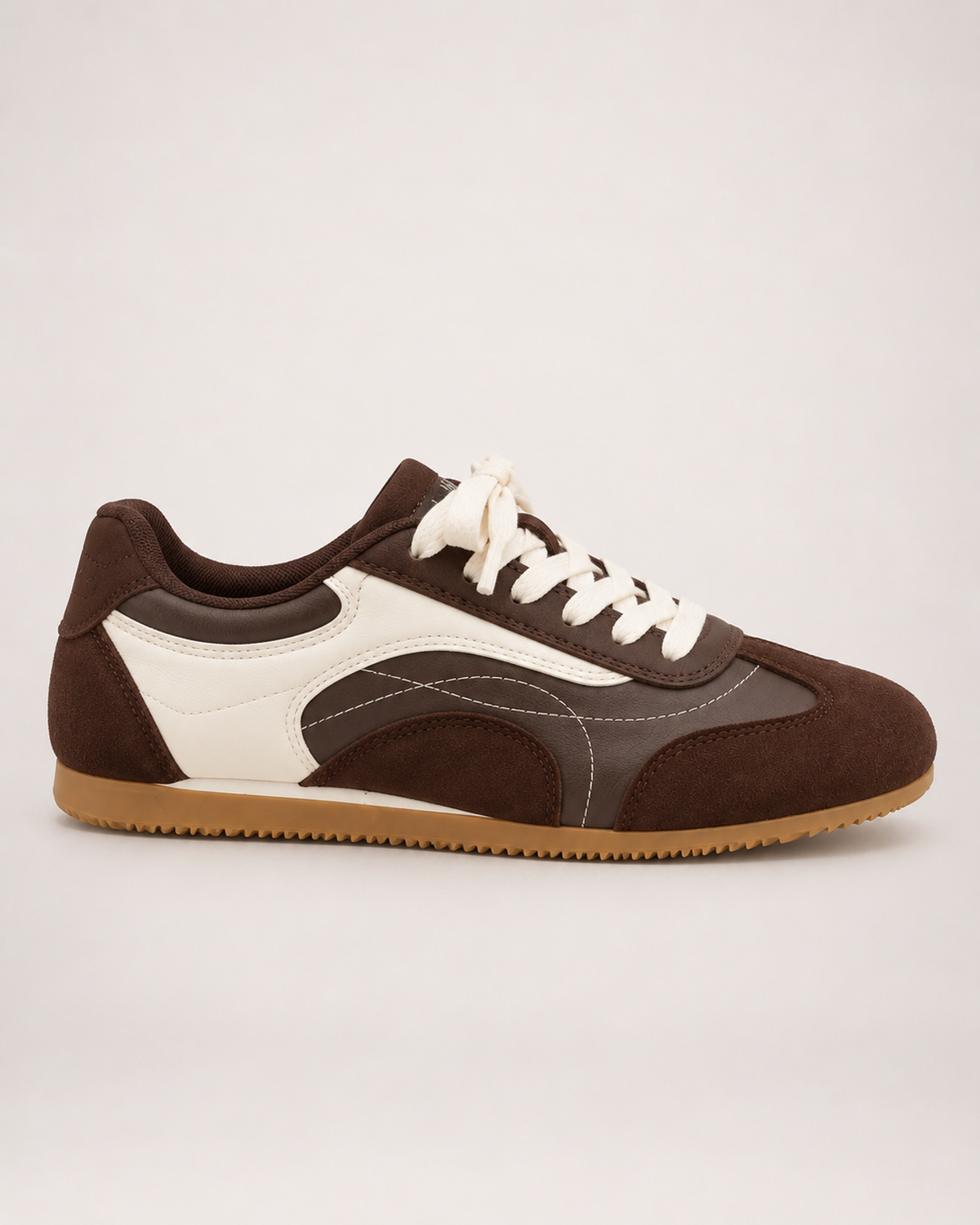 Women's Trainers – Retro Contrast Panels in Brown, side profile