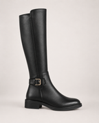 Women's Black Knee High Boots – Buckle Detail in UK 2, side profile