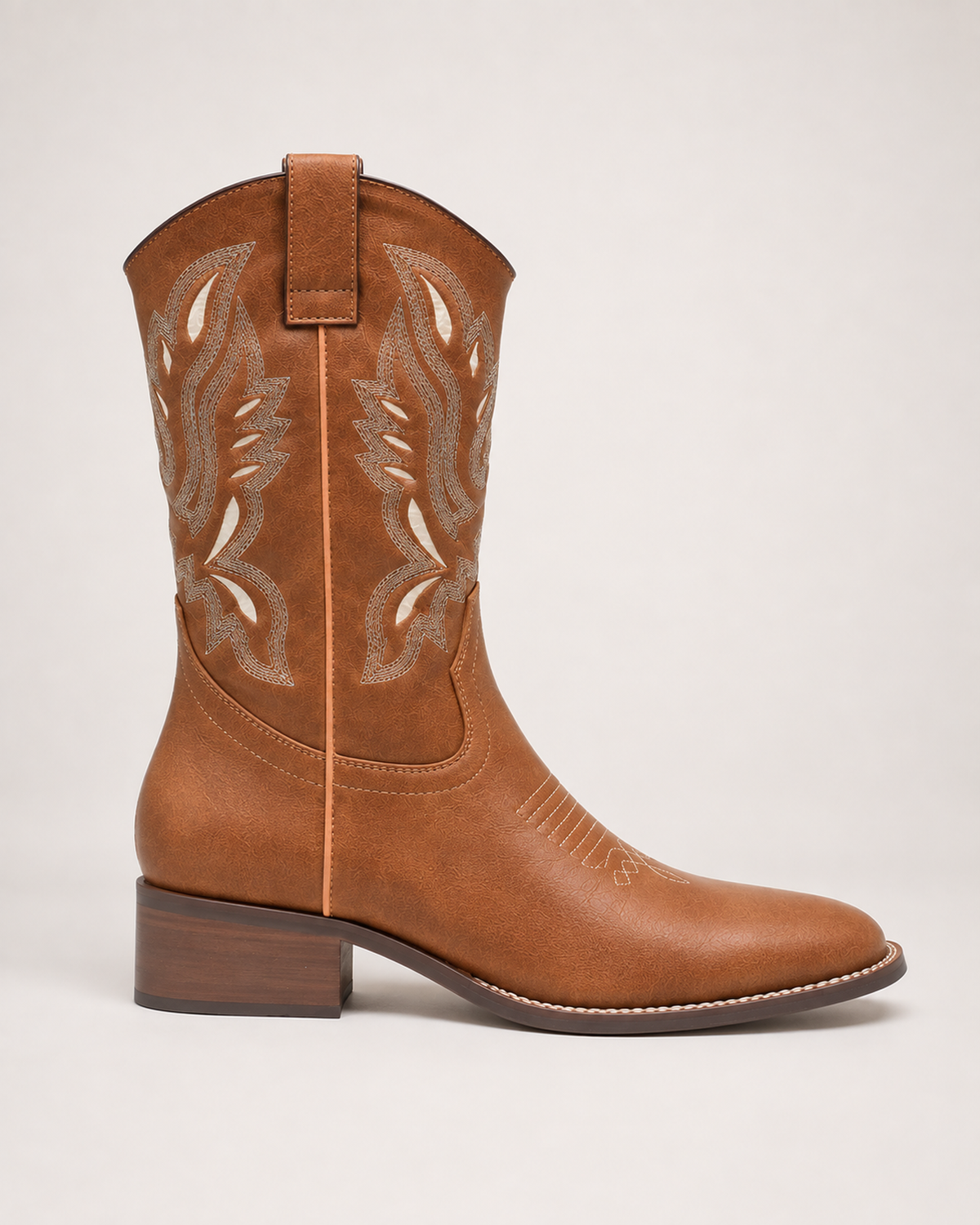 Women's Western Boots – Embroidered Mid-Calf Style in Tan, side profile