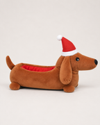 Women's Christmas Dachshund Slippers in Brown, side profile