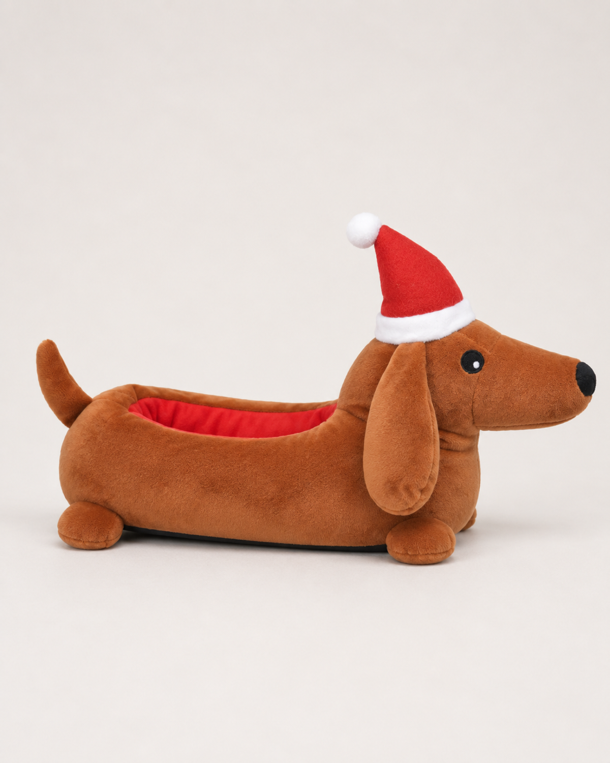Women's Christmas Dachshund Slippers in Brown, side profile