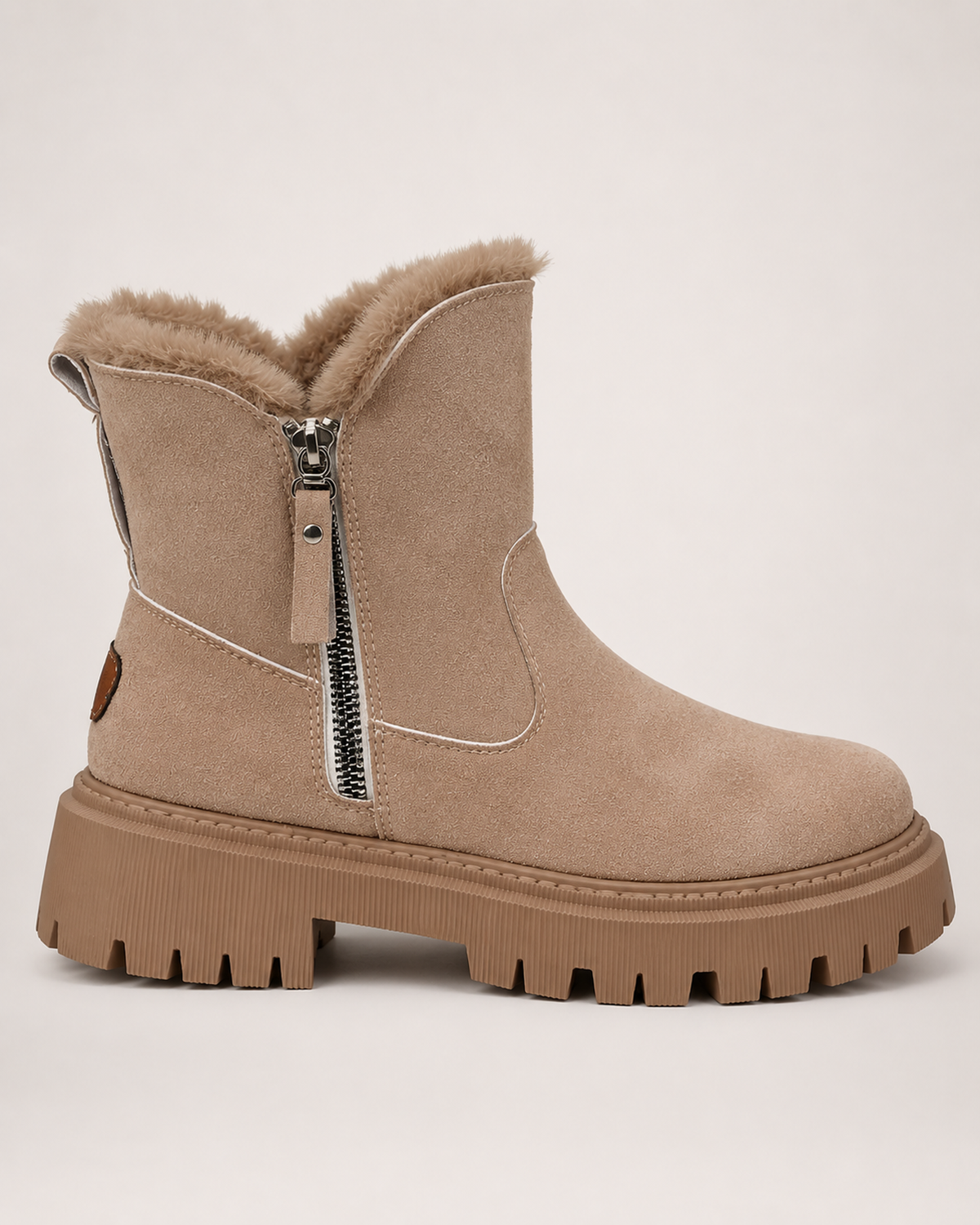 Women's Snow Boots – Plush-Lined Ankle Style in Khaki, side profile