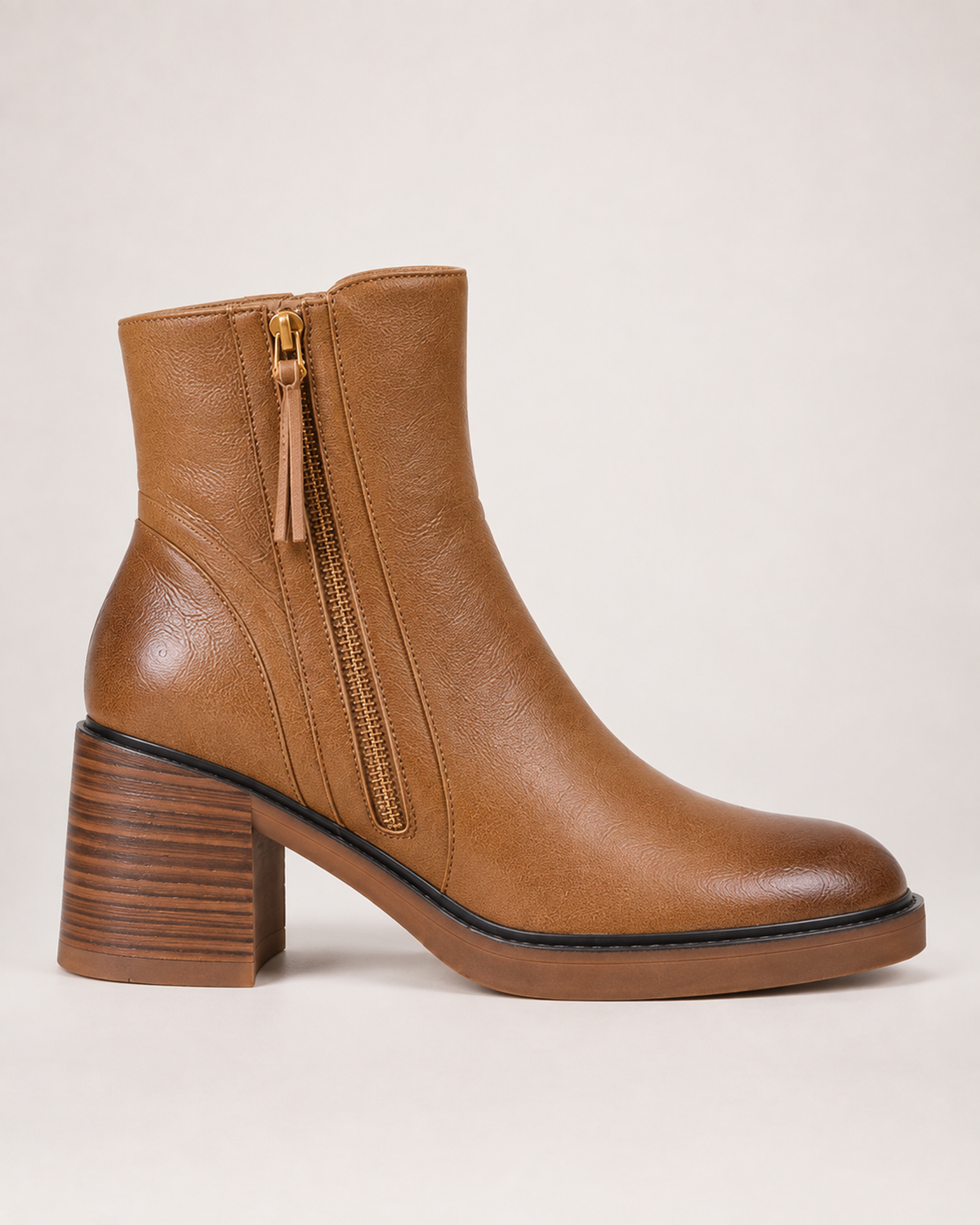 Women's Ankle Boots – Chunky Block Heel in Brown, side profile