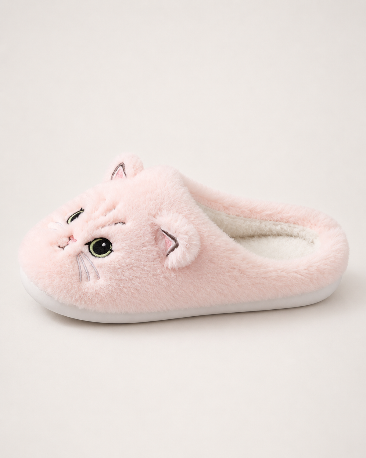 Women's Cat Slippers in Pink, side profile