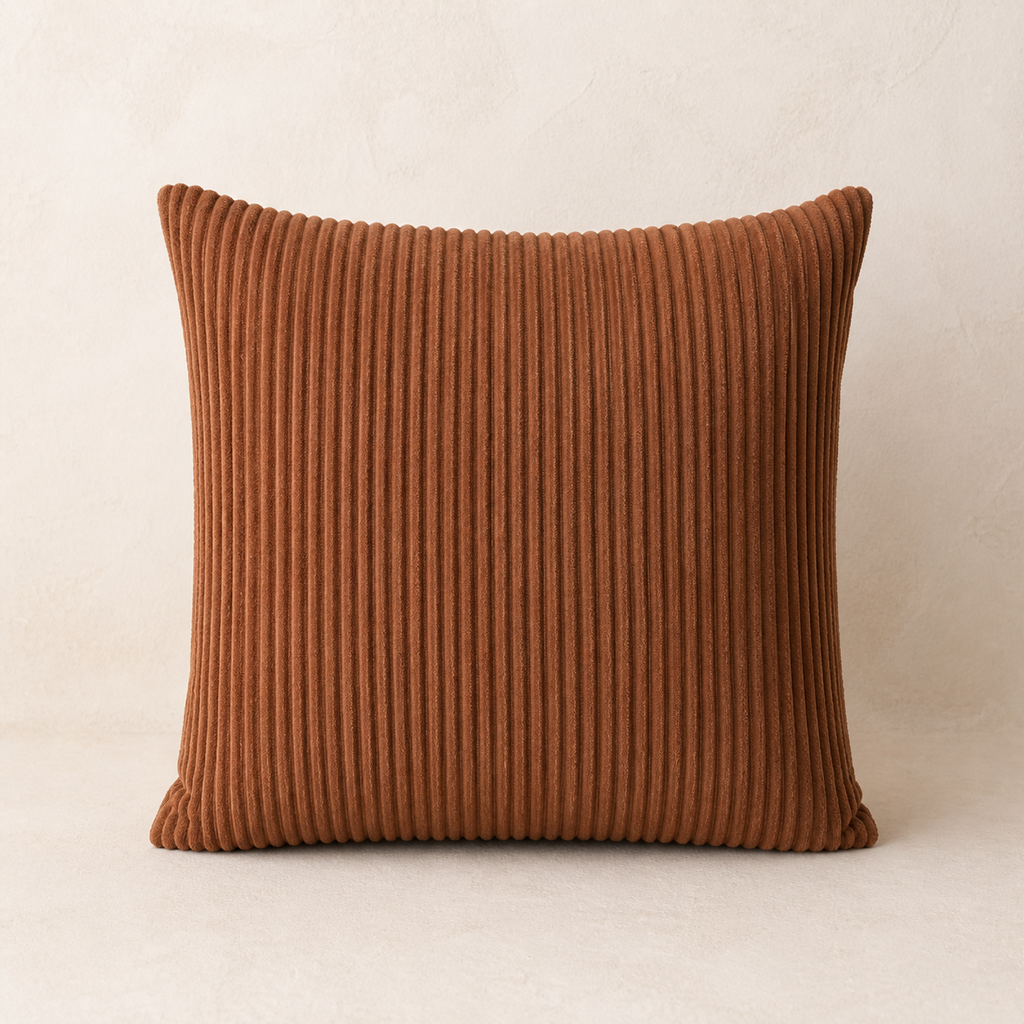 Front view of the Coffee ribbed cushion cover