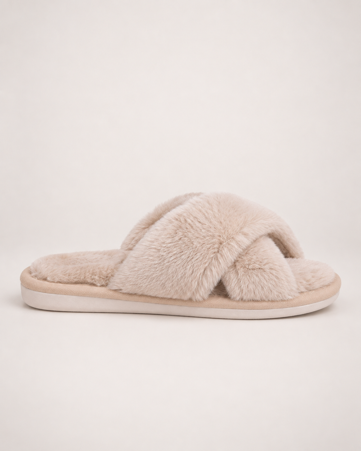 Women's Cross Strap Slippers in Khaki, side profile view