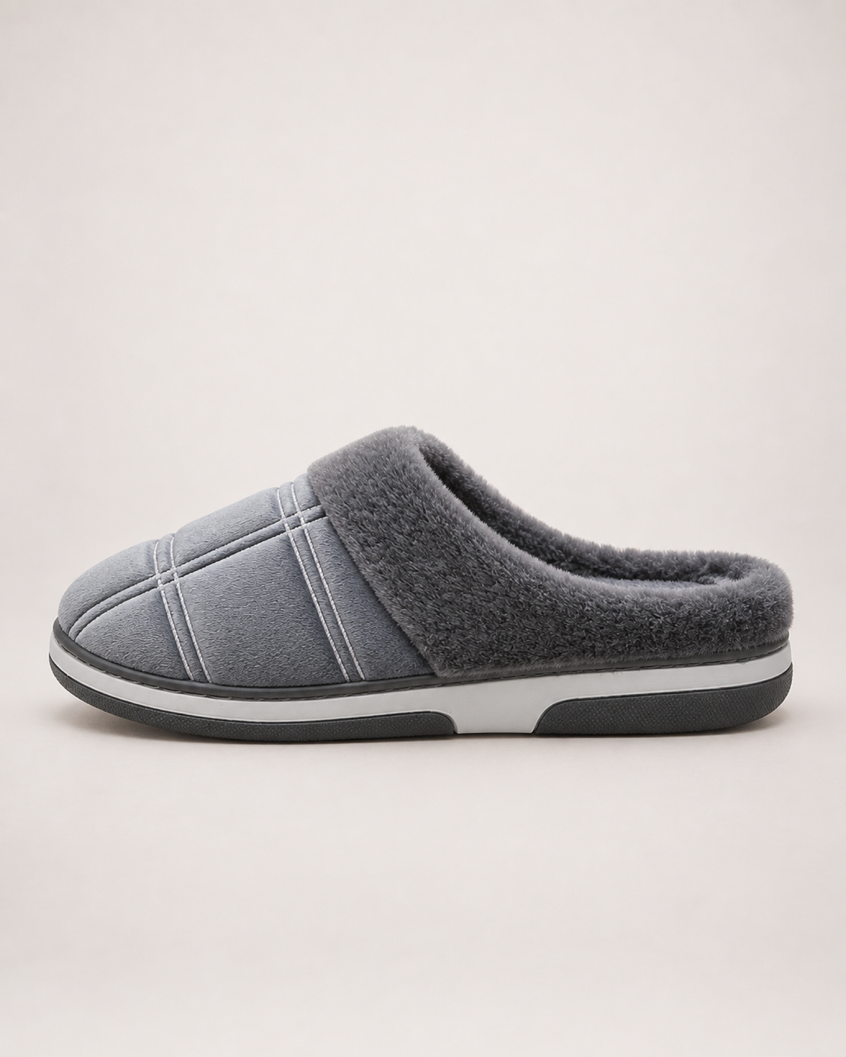 Men's Ribbed Sole Slippers in Grey, side profile view