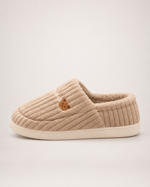 Corduroy Closed Back Slippers in Coffee, side profile view