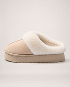 Warm Suede-Effect Slippers in Beige, side profile view