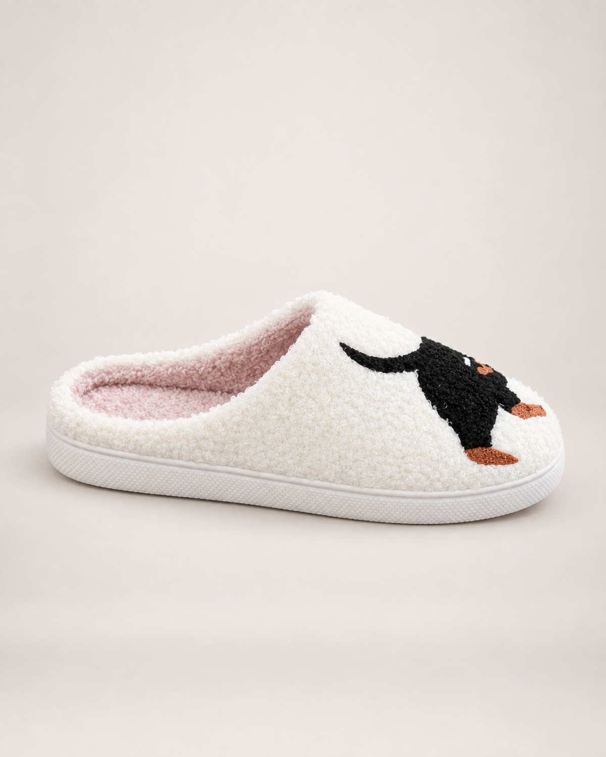 Embroidered Animal Slippers in Dachshund, side profile view