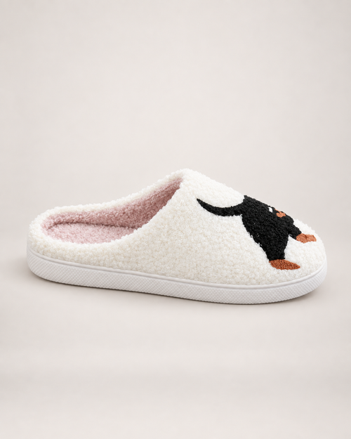 Embroidered Animal Slippers in Dachshund, side profile view