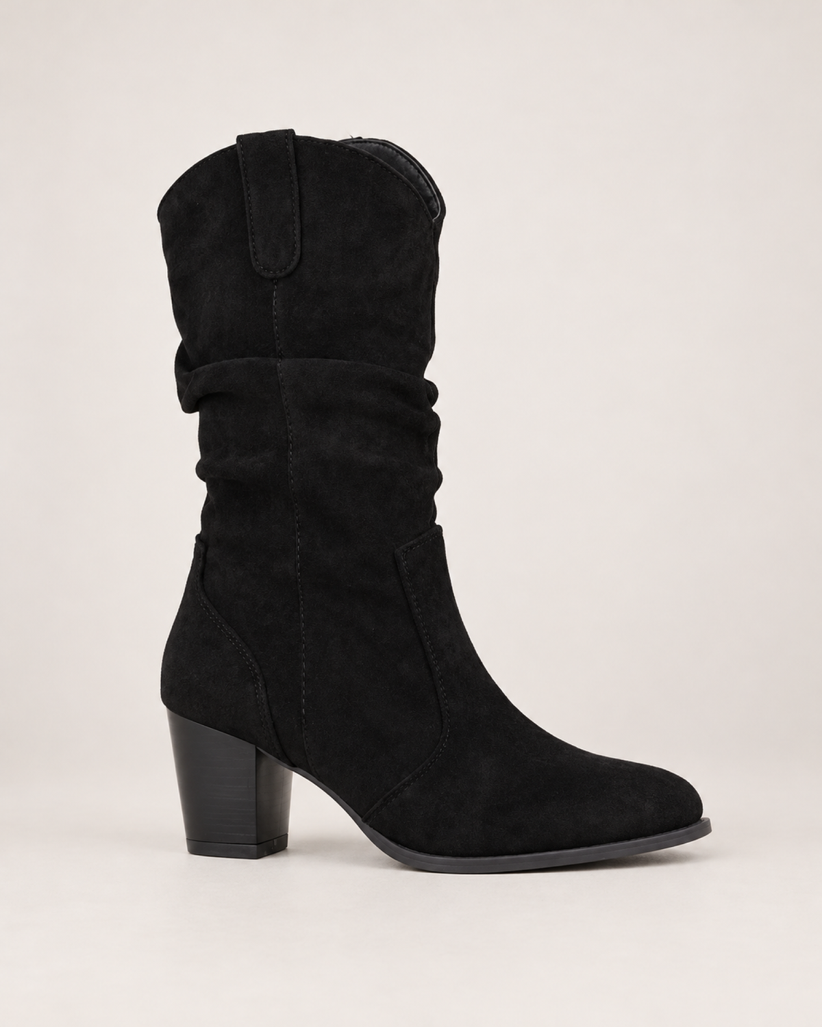 Women's Mid-Calf Boots: Chunky Heel Style in Black, single side profile