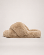 Curly Texture Slippers in Khaki, side profile view