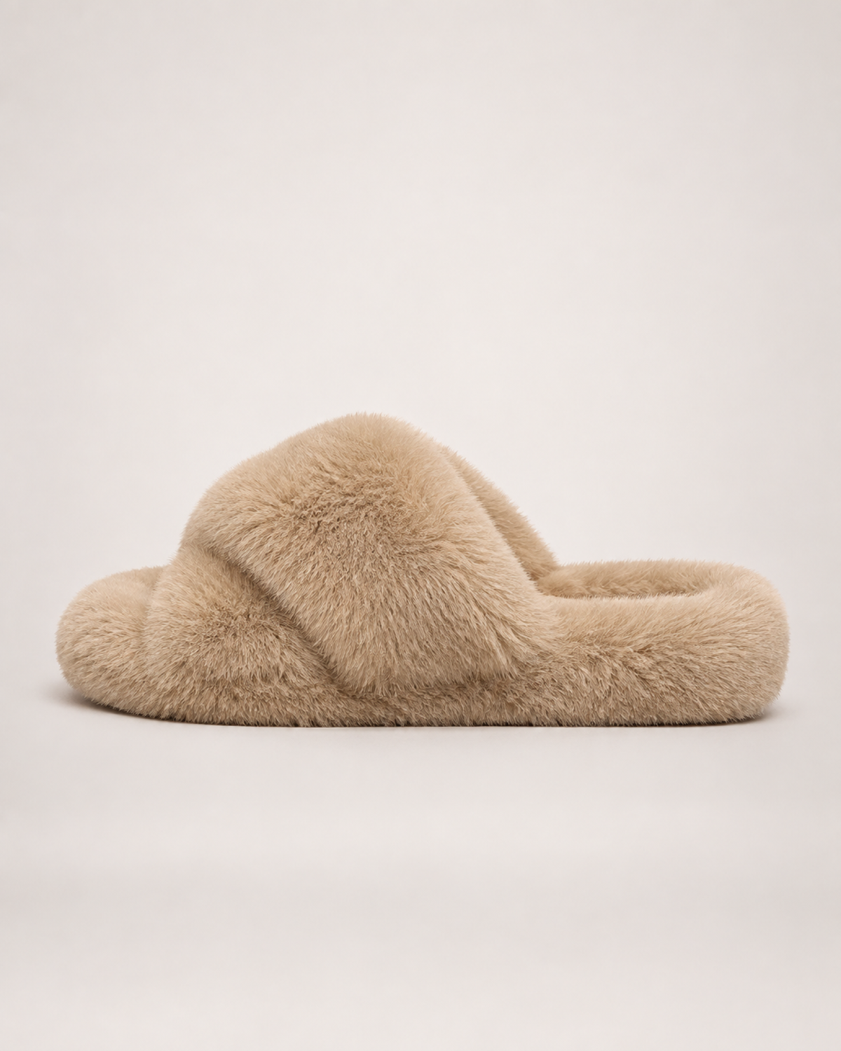 Curly Texture Slippers in Khaki, side profile view