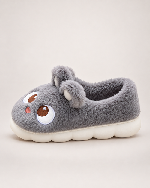 Cartoon Closed Back Slippers in Blue & Grey, side profile view