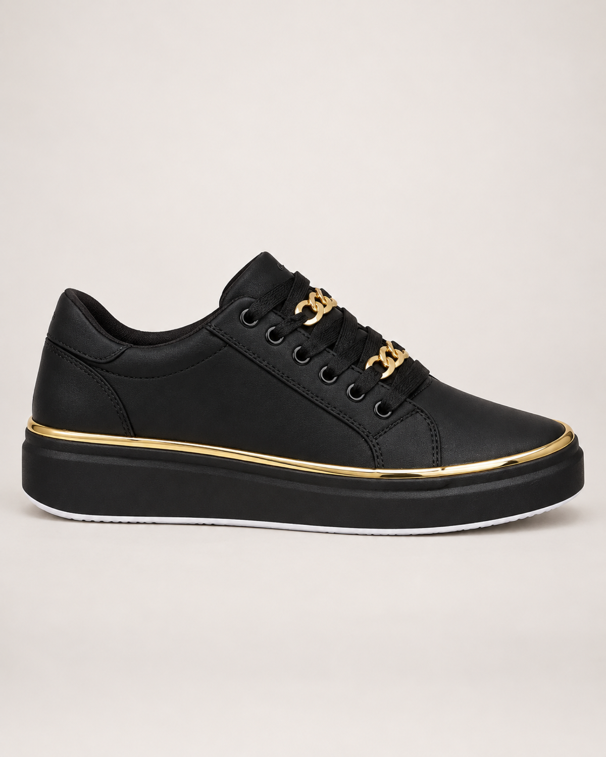 Women's Loafers: Chain Platform Style in Black, single side profile