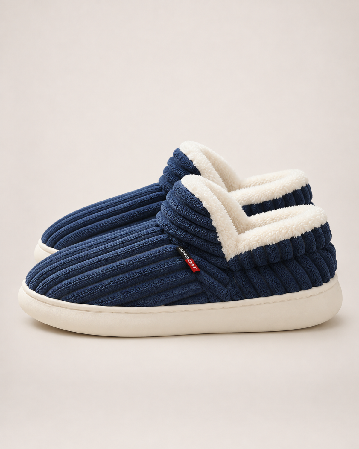 Men's Slippers: Striped Plush Style, true side view