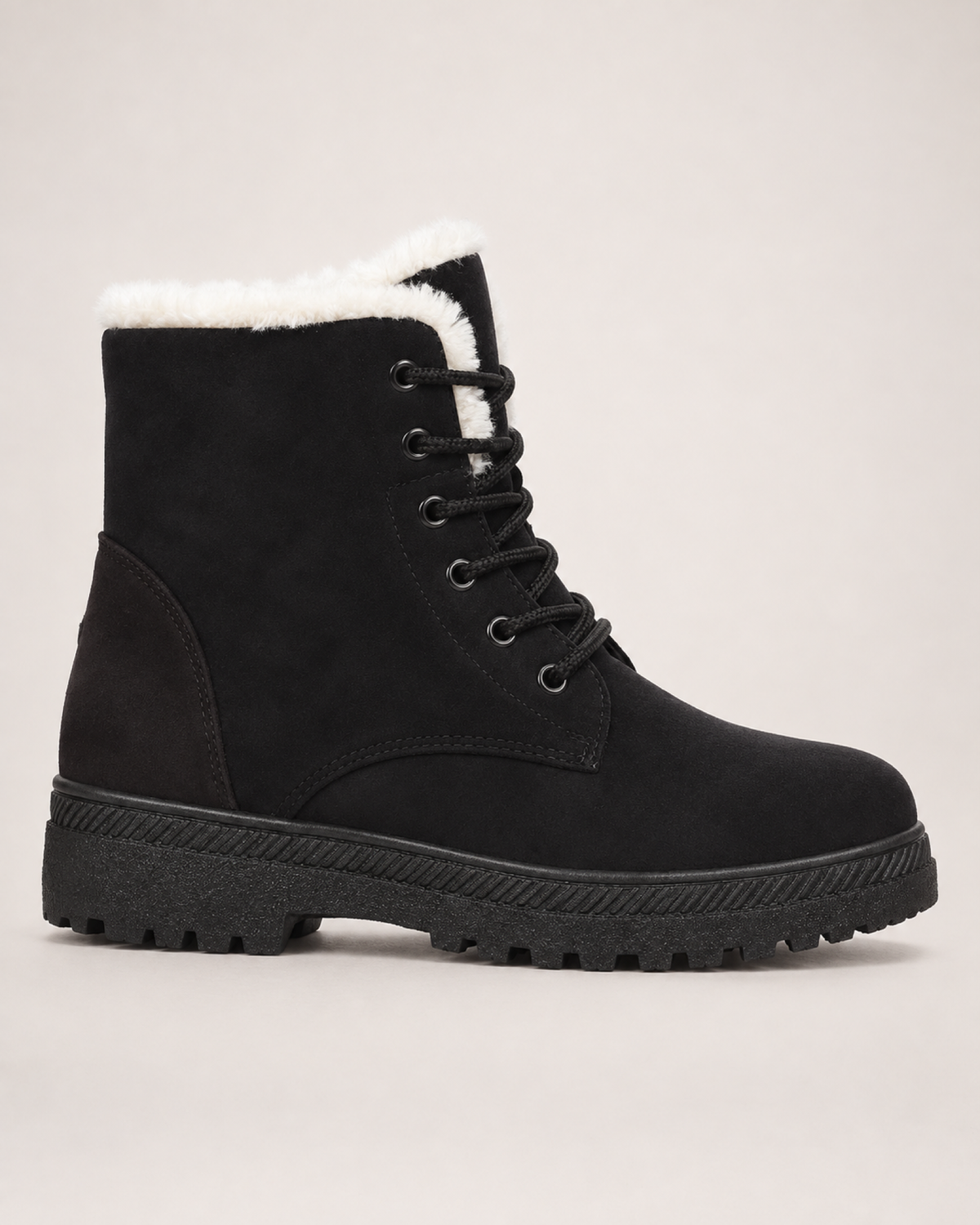 Women's Snow Boots: Plush-Lined Lace-Up Style in Black, single side profile
