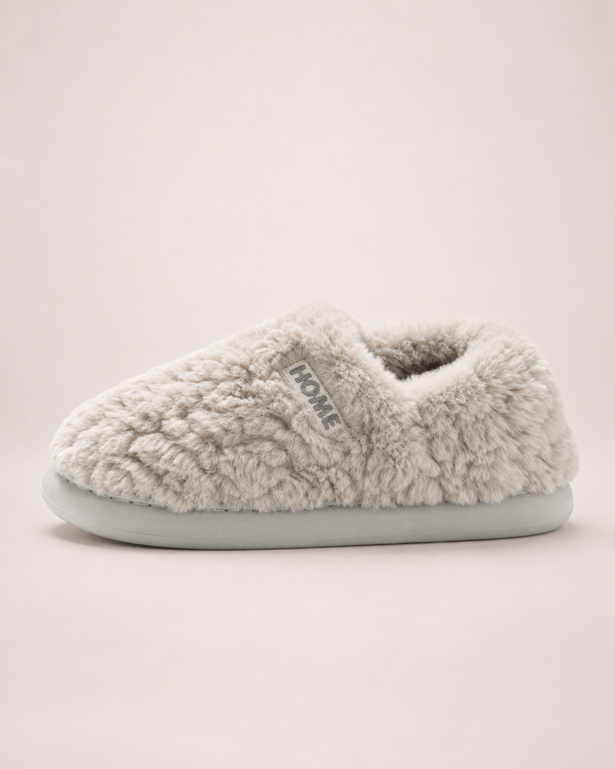 Men's Plush Closed Back Slippers in Grey, side profile view