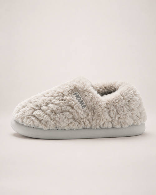 Men's Plush Closed Back Slippers in Grey, side profile view