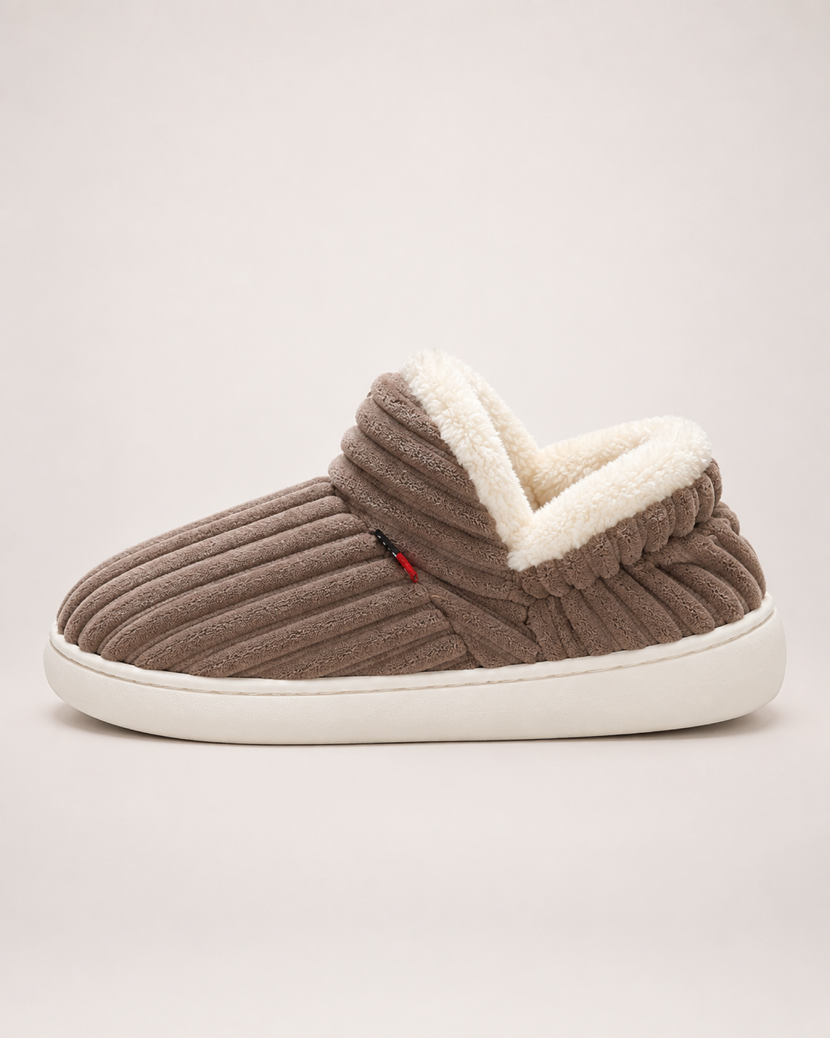 Striped House Slippers in Brown, side profile view
