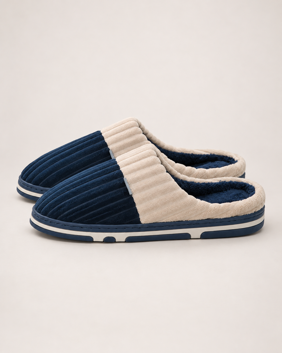 Men's Slippers: Two-Tone Corduroy Style, true side view