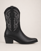 Women's Western Boots: Embroidered Mid-Calf Style in Black, single side profile