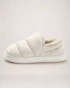 Padded Closed Back Slippers in White, side profile view