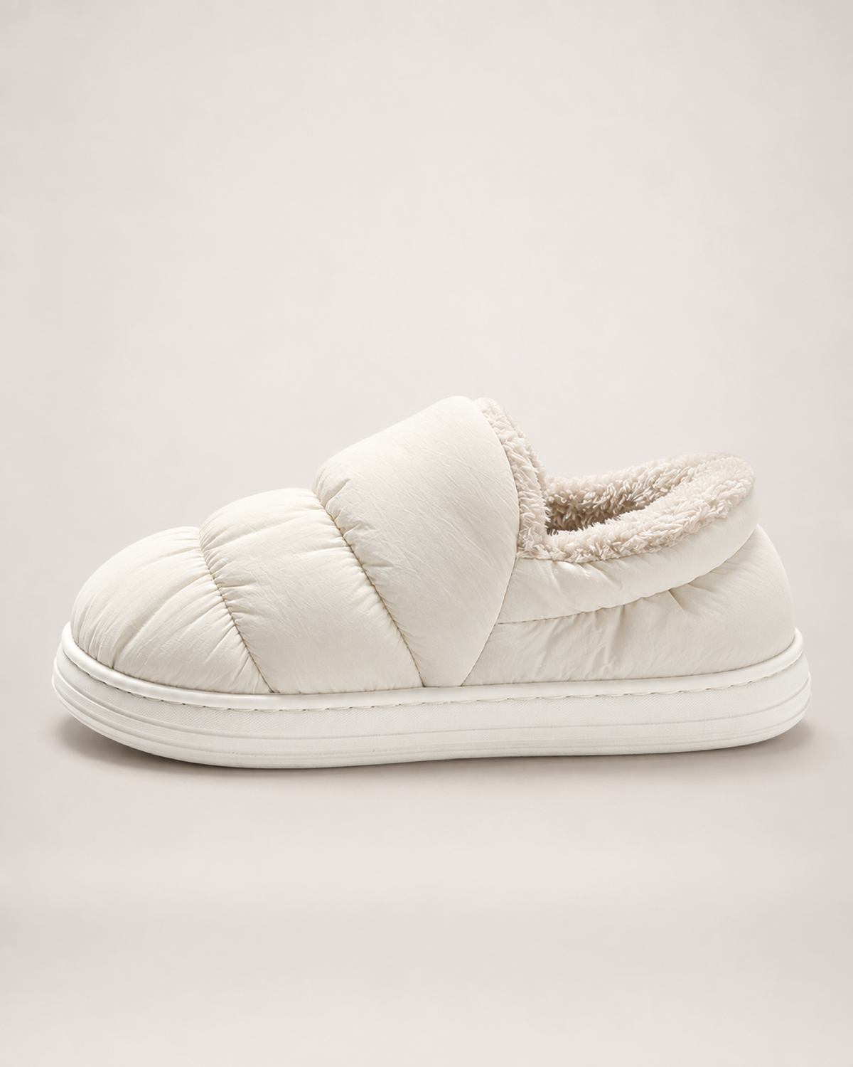 Padded Closed Back Slippers in White, side profile view