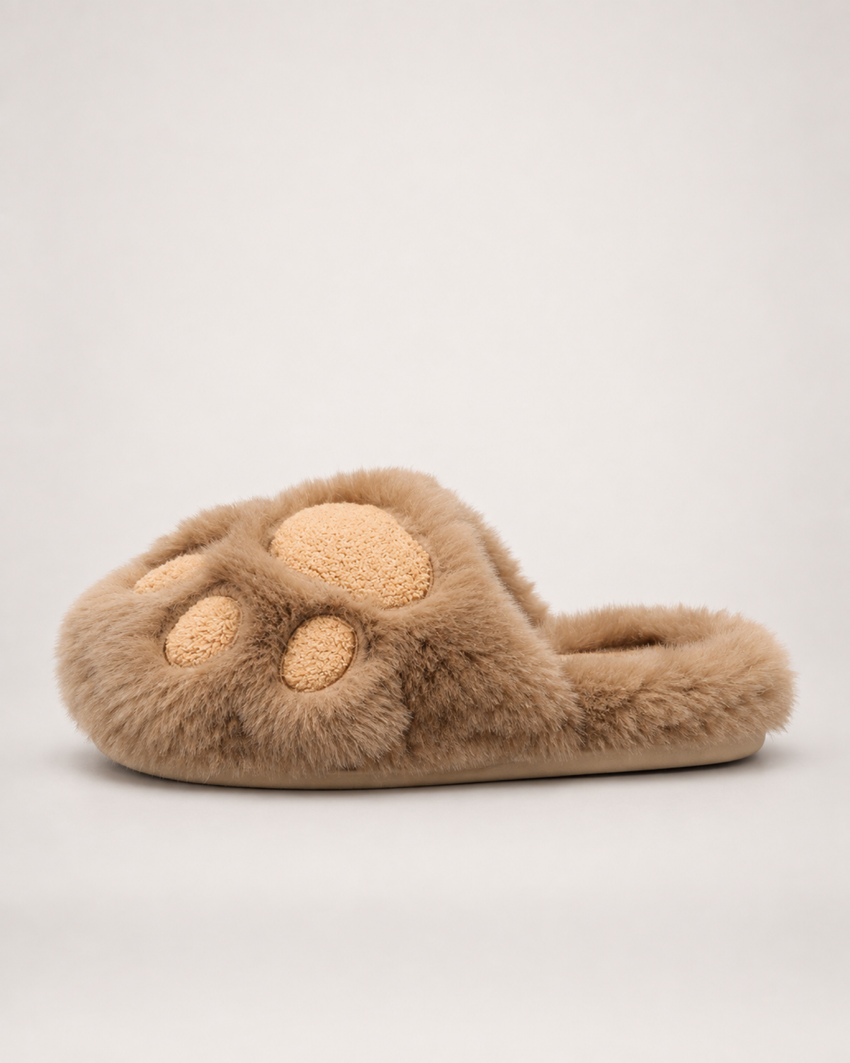 Women's Cat Paw Slippers in Khaki, side profile view