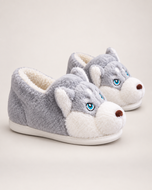 Husky Closed Back Slippers in Light Grey, side profile view