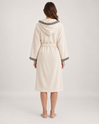 Women's Hooded Cotton Dressing Gown in Cream, back view