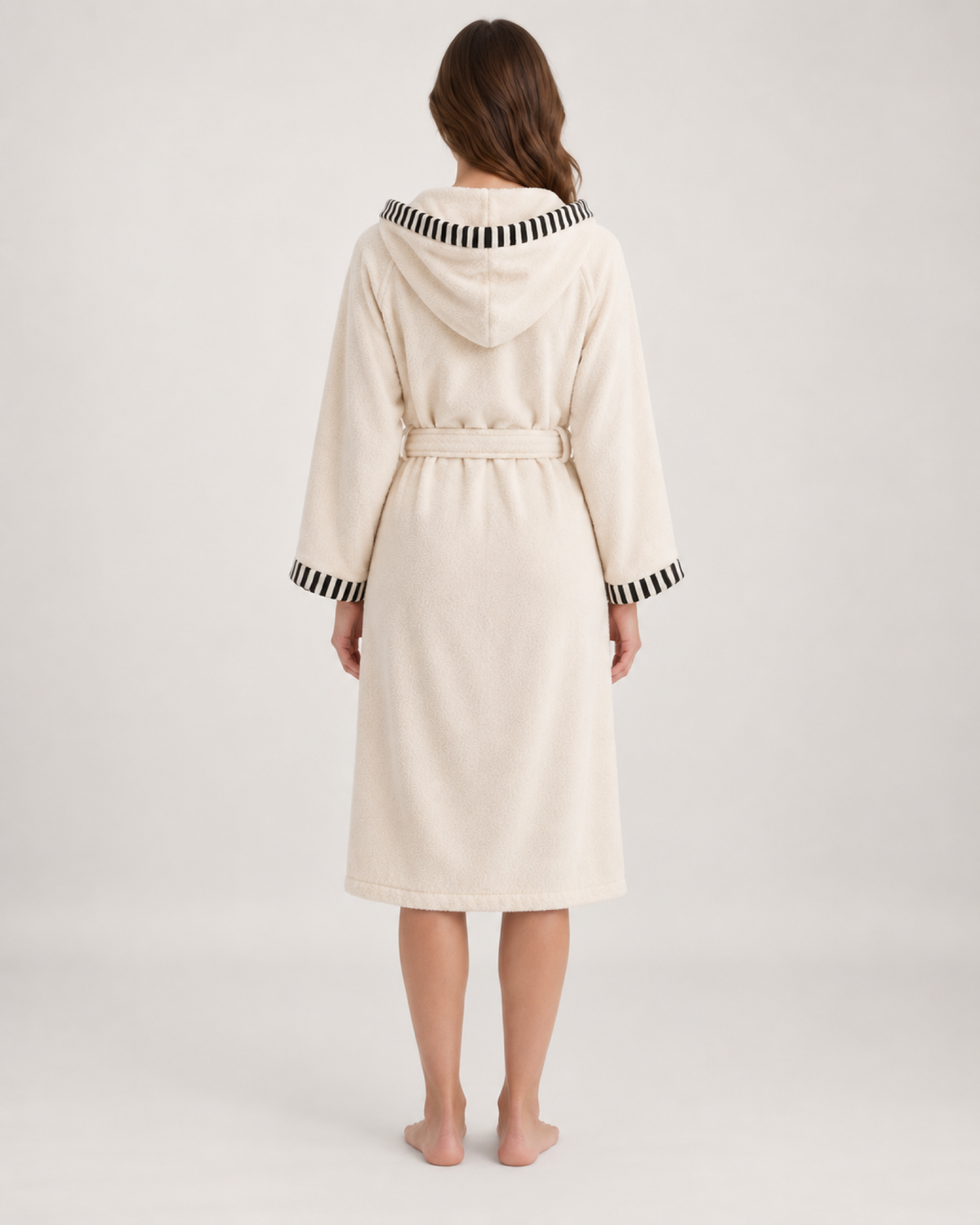 Women's Hooded Cotton Dressing Gown in Cream, back view
