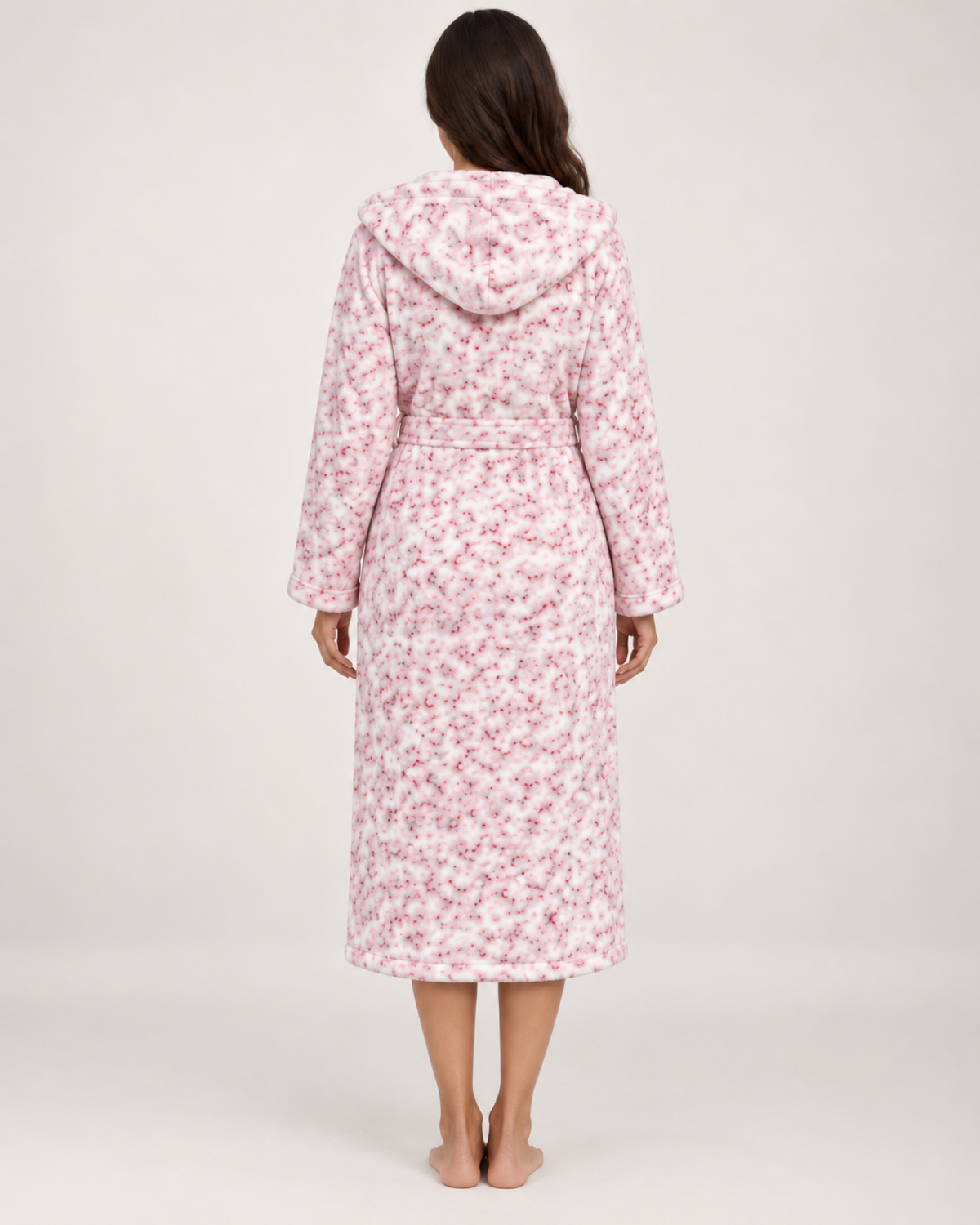Women's Floral Hooded Dressing Gown in Pink, back view