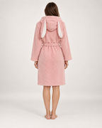 Women's Bunny Ear Fleece Dressing Gown in Pink, back view