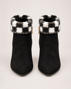 Women's Ankle Boots - Plaid-Trim Block Heel Style, straight front pair view showing toe and pair consistency