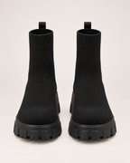 Women's Sock Boots - Chunky Platform Style, straight front pair view showing toe and pair consistency