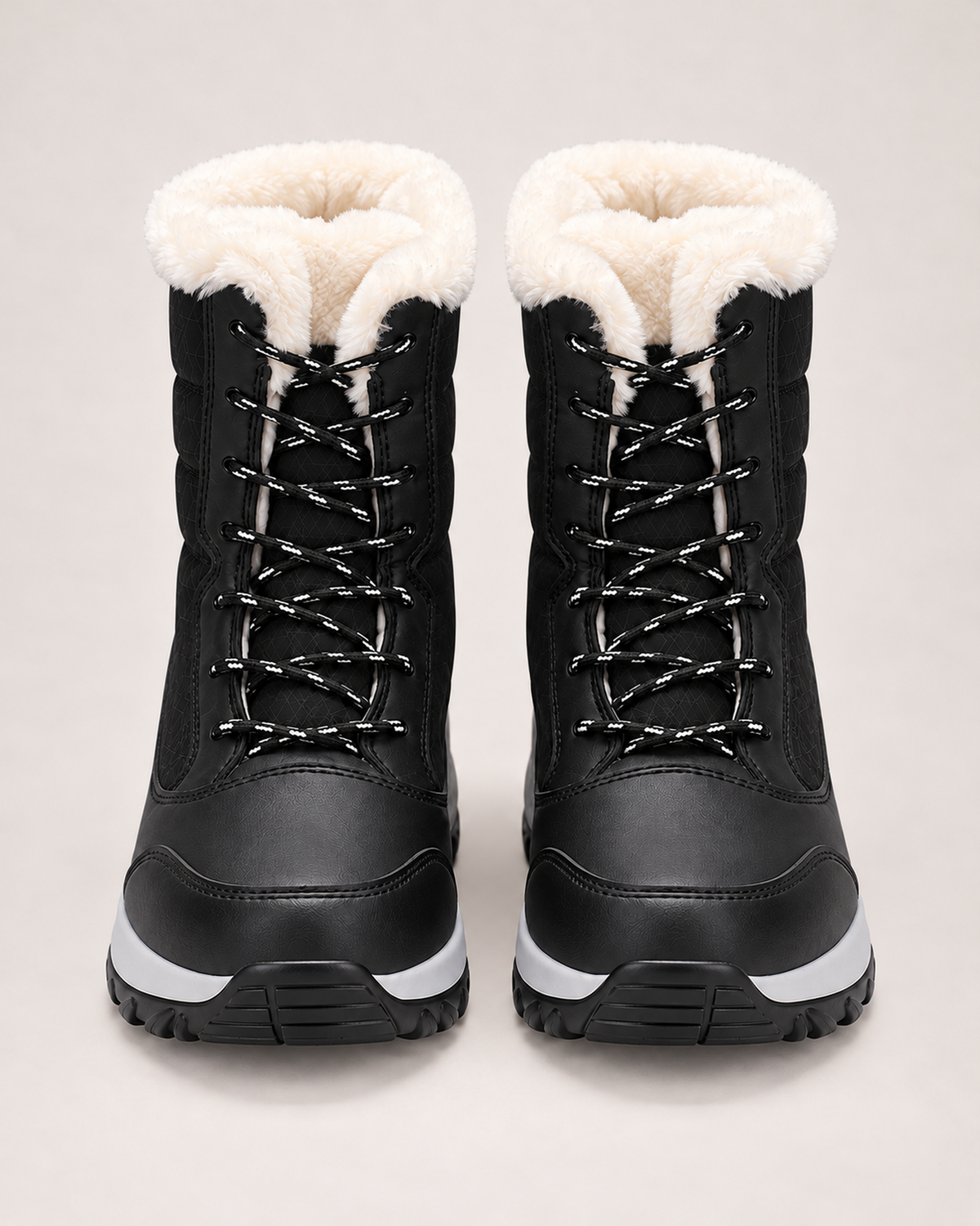 Women's Snow Boots - Faux-Fur Lace-Up Style, straight front pair view showing toe and pair consistency