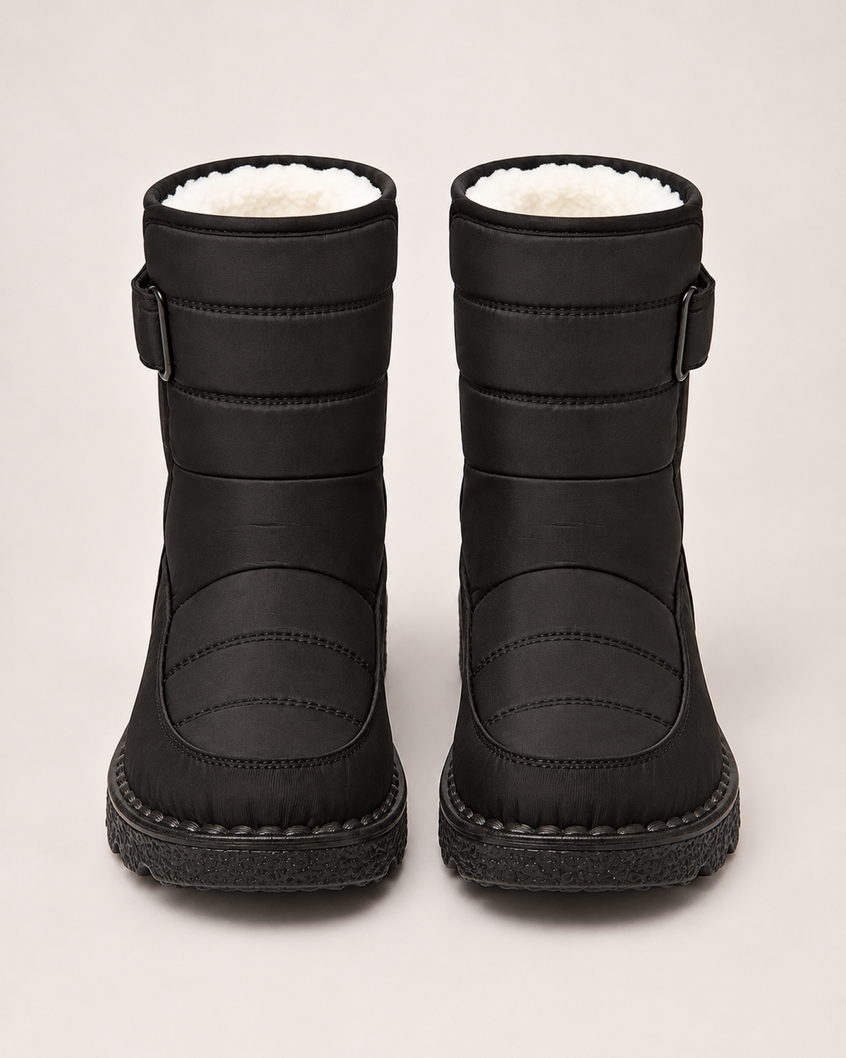 Women's Snow Boots - Plush-Lined Buckle Style, straight front pair view showing toe and pair consistency