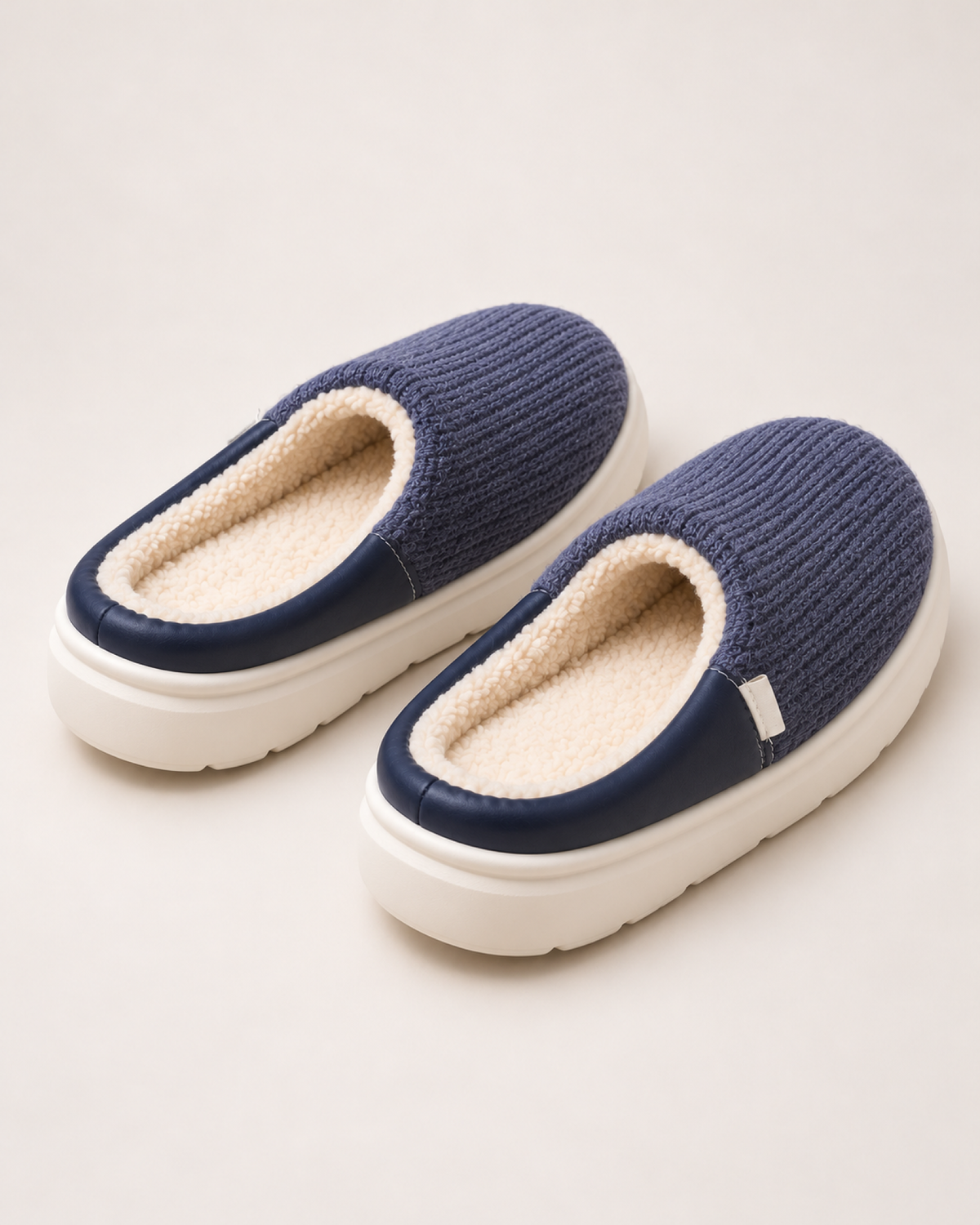 Men's Warm Slippers - Knitted Thick Sole Style, elevated view showing openings and lining